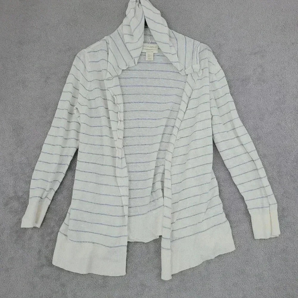 Cynthia Rowley Womens XL Striped Knit Cardigan Sweater 100% Linen  6PT - Picture 1 of 5